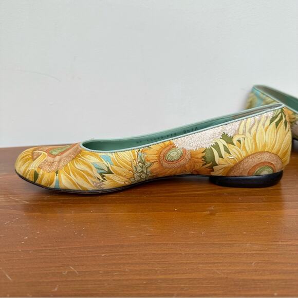 Salvatore Ferragamo Sunflower Silk Fabric Yellow Blue Flats 8.5 - Picture 6 of 12